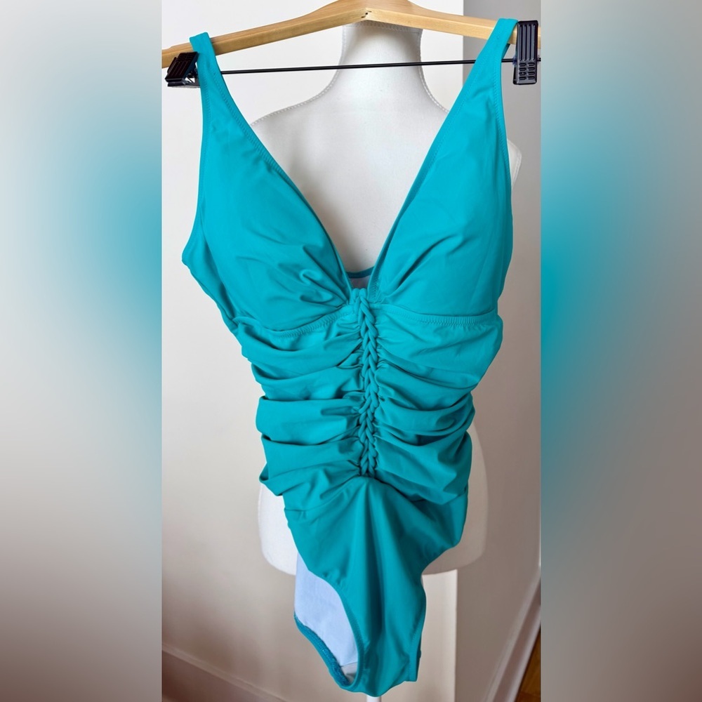 Profile by Gottex Turquoise Ruched One Piece Swimsuit 14D